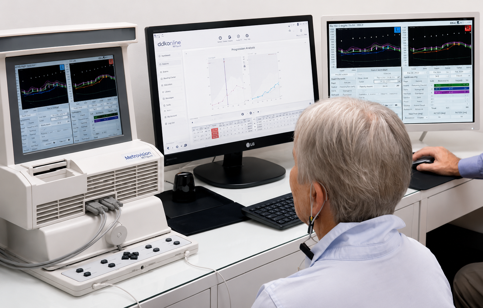 Patient receiving Real Ear Measurement verification in an audiology office